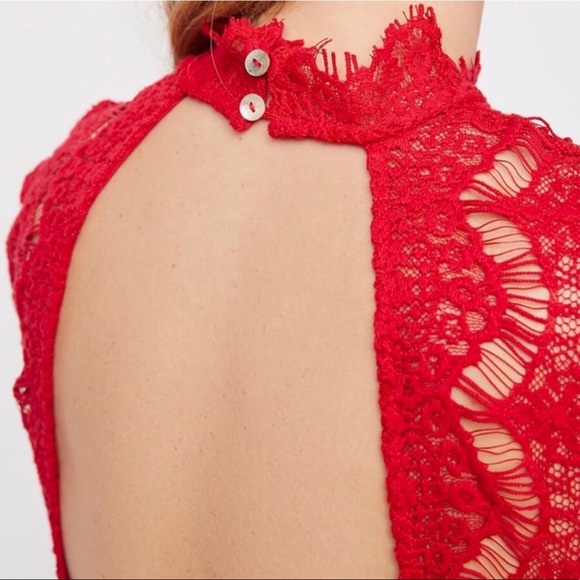 Free People Daydream Cherry Red Lace Mini Dress - Picture 3 of 8